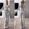 Women's 2 Piece Outfits Long Sleeve Crew Neck Crop Top Ruched Low Waist Flared Pants Set Fall Casual Lounge Set