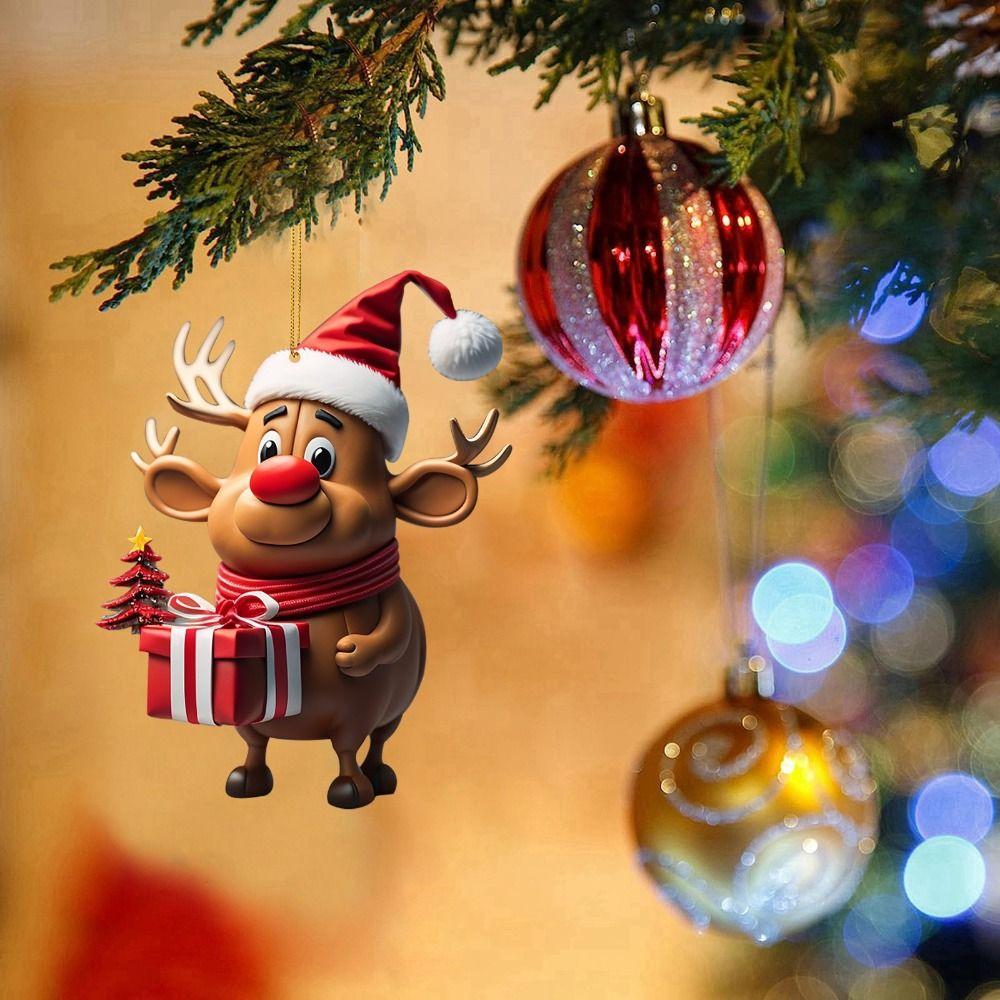 

Cartoon Elk Hanging Oranments 2D Acrylic Christmas Elk Fashion Xmas Tree Elk Pendants New Years