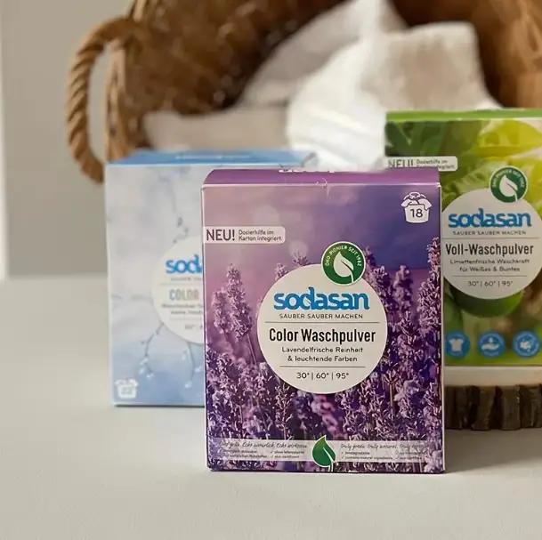 Organiczny proszek do prania-koncentrat Compact do rzeczy kolorowych i czarnych ze zmiękczaczem wody SODASAN 1 kg