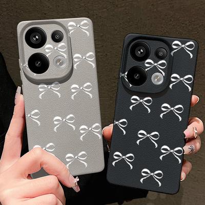 Bowknot Pattern TPU Matte Phone Case For Xiaomi 13T Pro Poco X7 X6 M6 Pro Redmi Note 14 Pro 13 12 11 Leather Texture Slim Shockproof Soft Bumper Cover