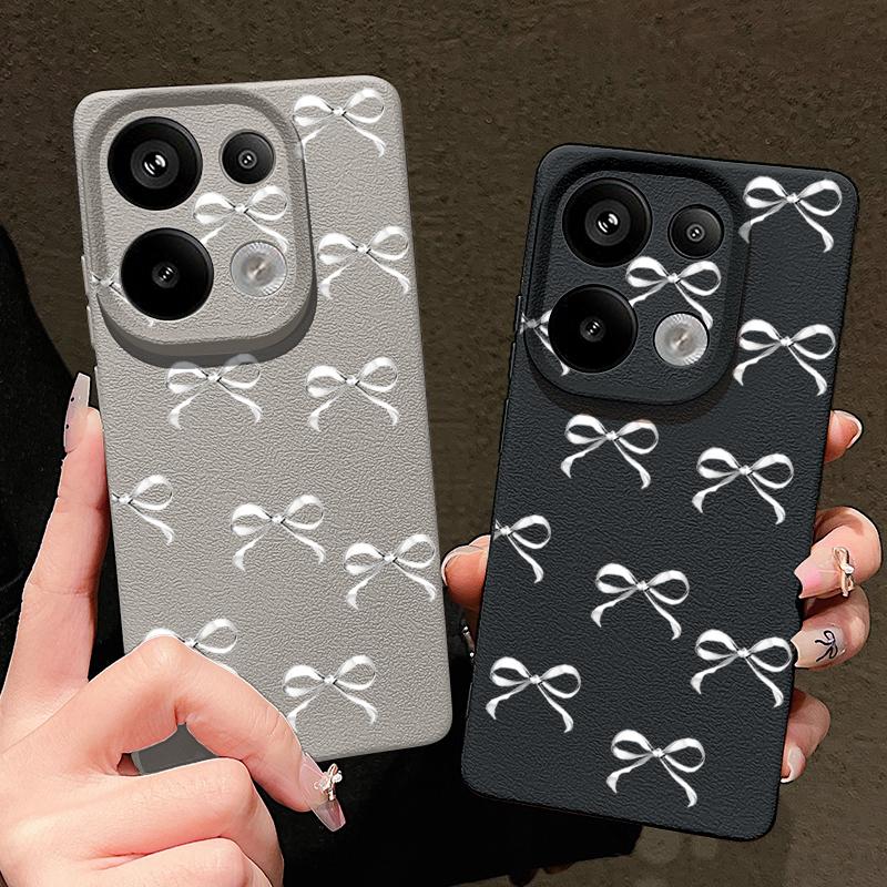 

Матовий чохол для телефону з бантом TPU для Xiaomi 13T Pro Poco X7 X6 M6 Pro Redmi Note 14 Pro 13 12 11 Тонка протиударна м’яка накладка-бампер із текстурою шкіри Redmi Note 10 Pro 4G бежевий/білий