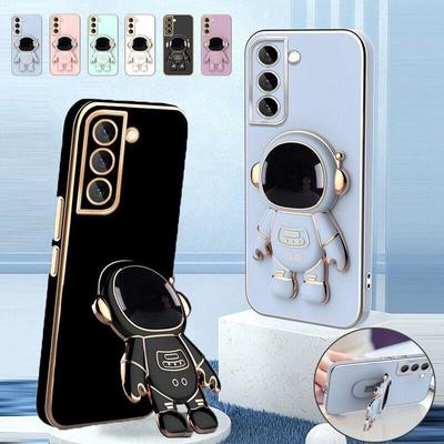 Astronaut Telescopic Stand Holder Plating Case for Samsung S23 S22 S21 S20 Ultra Plus Note 20 Ultra A13 A14 A54 for iPhone 15 14 Plus 13 12 11 Pro Max
