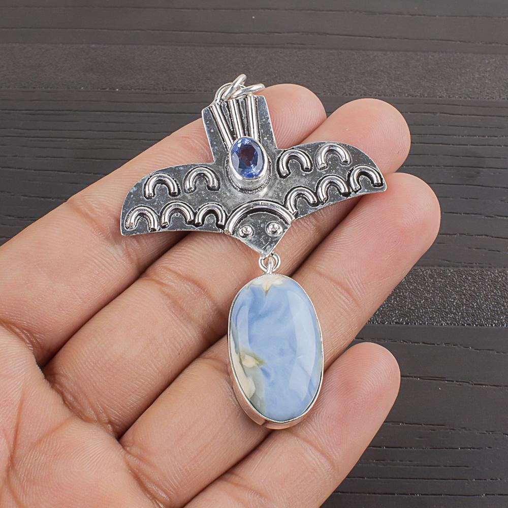 Natural Blue Owhyee Opal Gemstone 925 Sterling Silver Jewelry  Pendant 2.57  AJP-2331