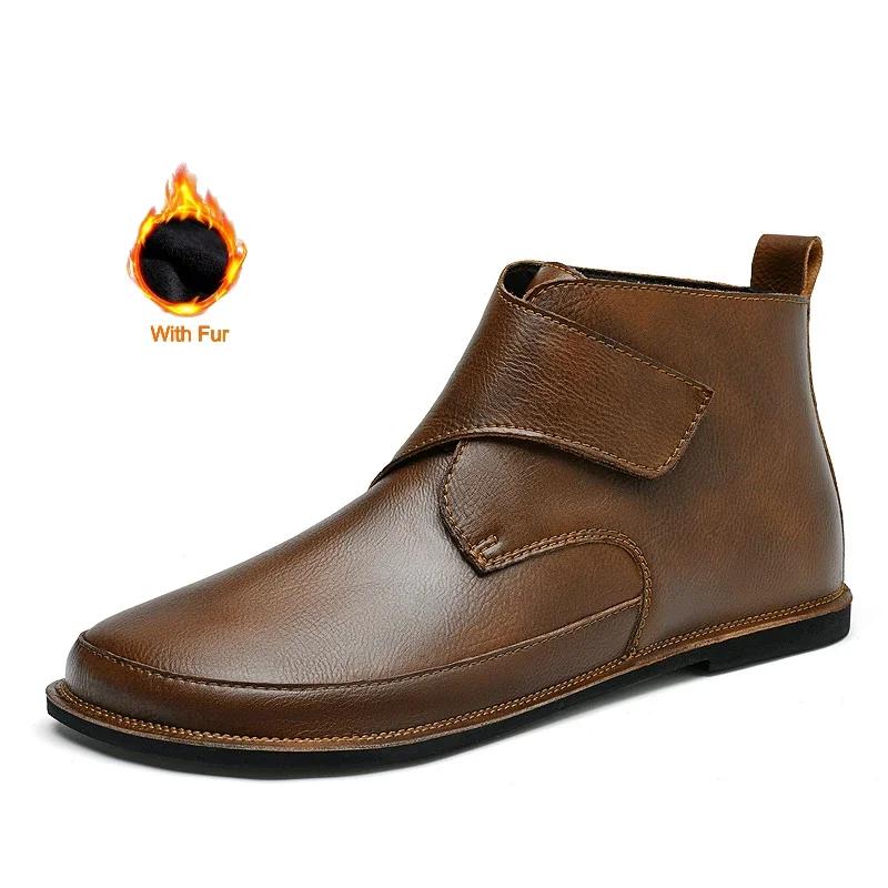 

Fashion 2024 New Leather Chelsea Boots Round Toe Ankle Boots for Men Platform Non-slip Luxury Designers Winter Gentleman Short Boots 47