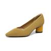 Women's Large Size Spring Coarse Heels Pointed Toe Shoes Flyknit V-Mouth Straight Pattern Solid Color High-heeled Single Shoes 34-43