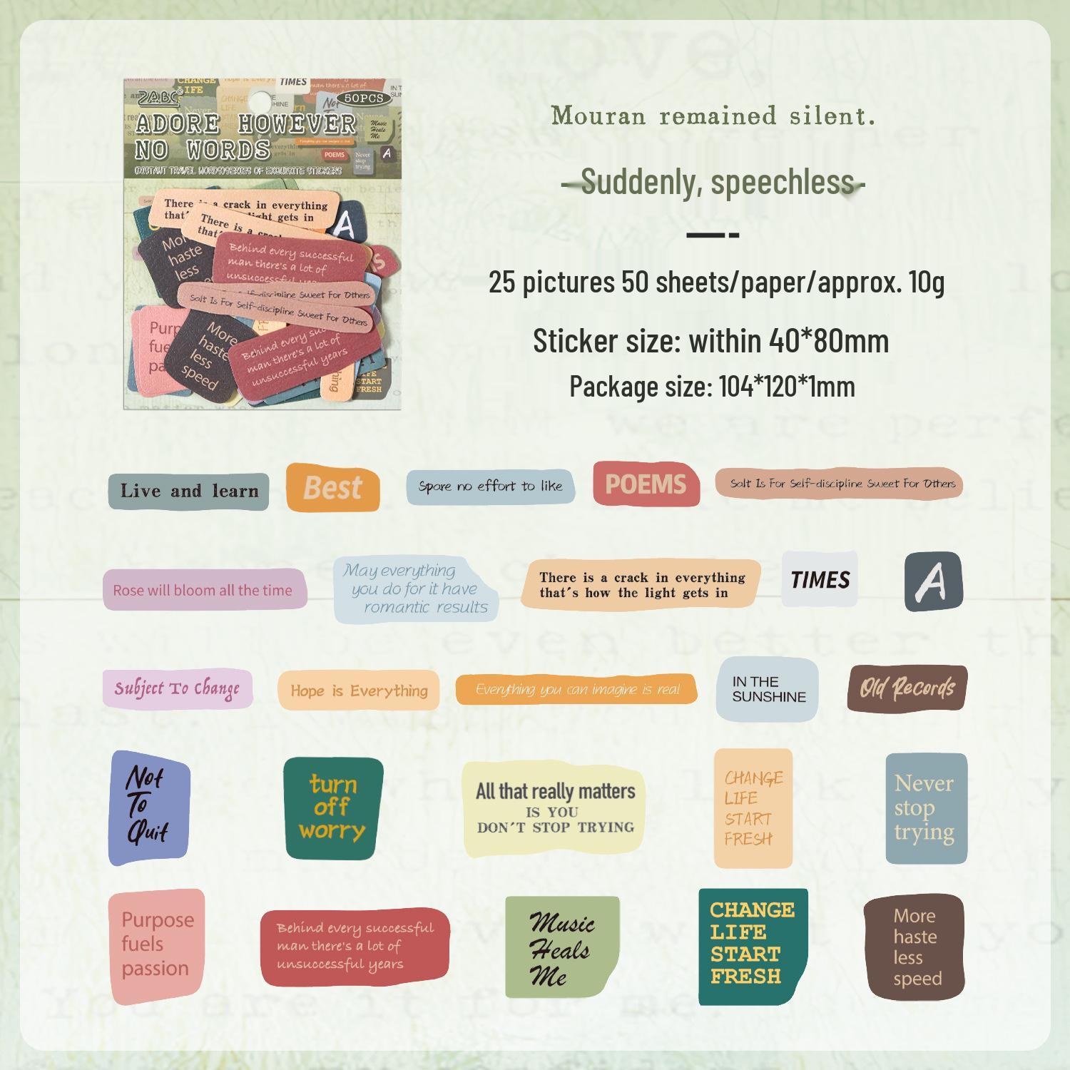 

ZABC Far Away Travel Sticker Pack: 50 Retro English Word Sheets, 6 Styles