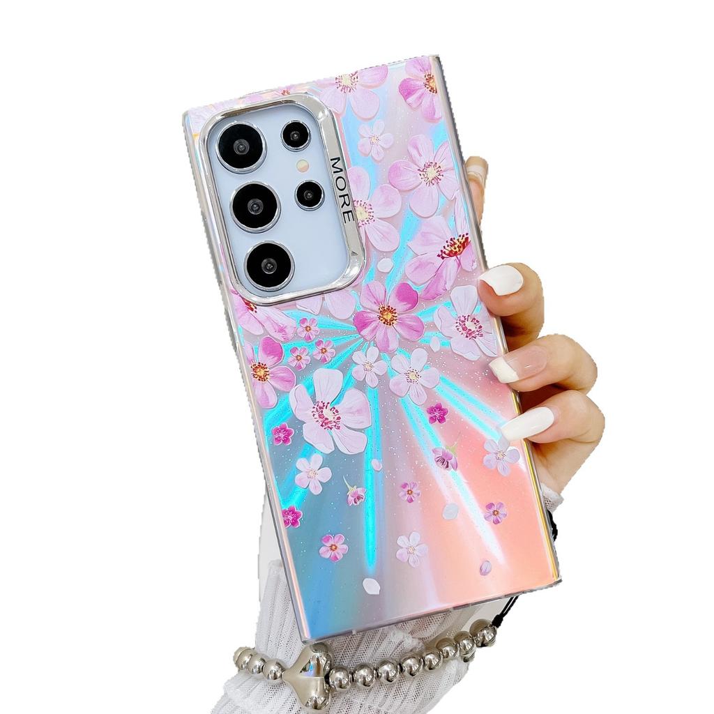 Electroplated Laser Flower Pearl Bracelet S24Ultra Mobile Phone Case Suitable for Samsung A16 Women's New S25U