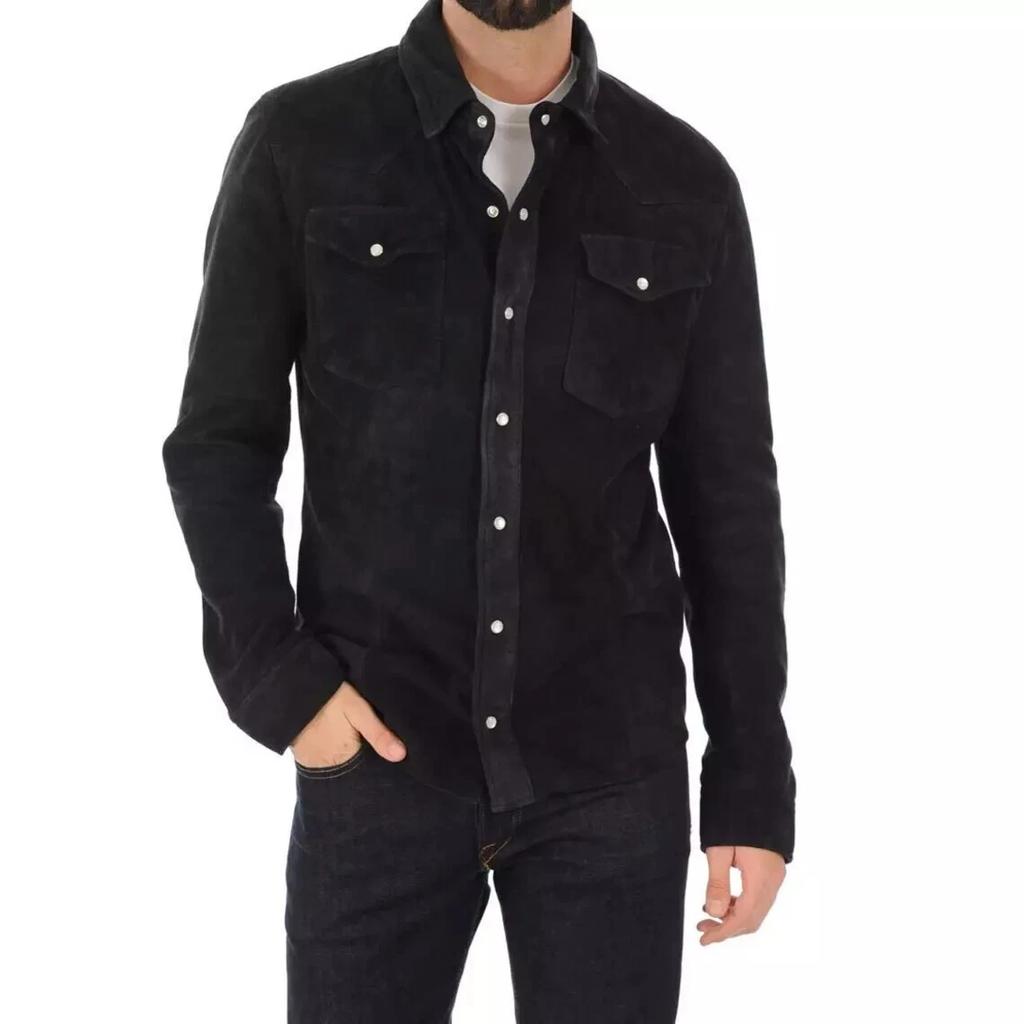 Suede Original Leather Shirt Handmade Stylish Men's Black Casual Genuine Lambskin Soft