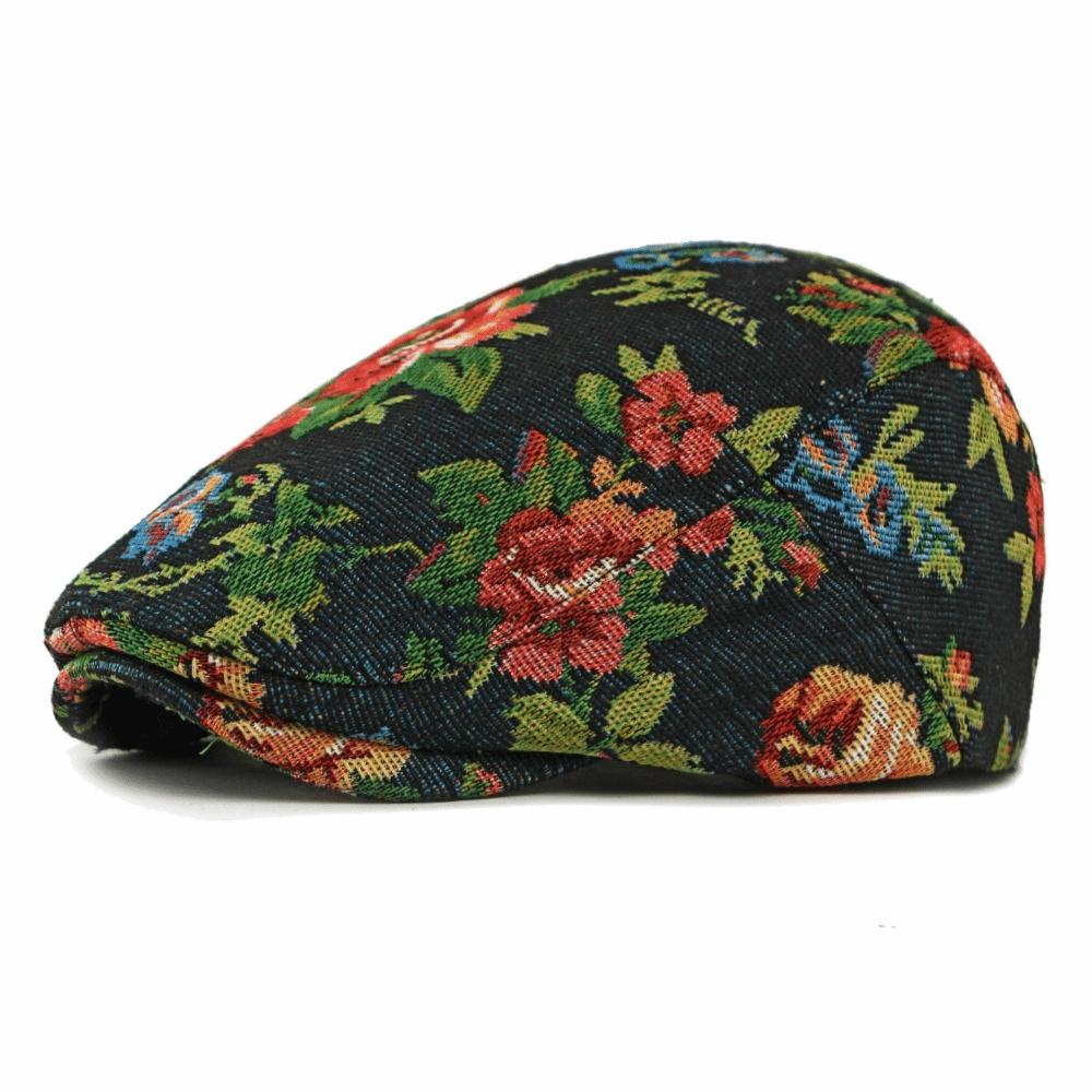 Fashion Flower Embroidery Beret Hats Casual Adjustable Flat Cap Retro Painter Hat чёрный