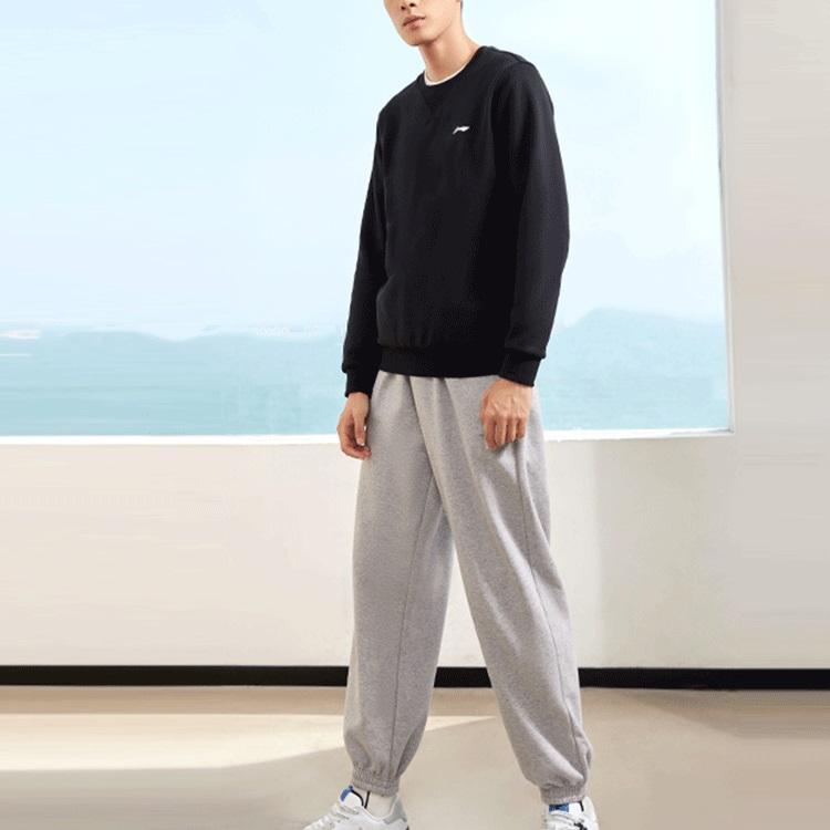 Li-Ning Training Series Solid Fleece-Lined Crew Neck Sweatshirt Men Tops Black AWDRF59-4
