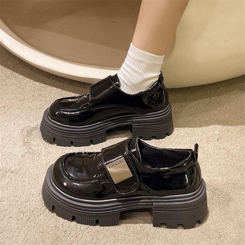 

Черные туфли на толстой платформе, женские, осень 2024 г., туфли-лодочки на толстом высоком каблуке, женские, лакированные, туфли Мэри Джейн, туфли-оксфорды для колледжа 4.5