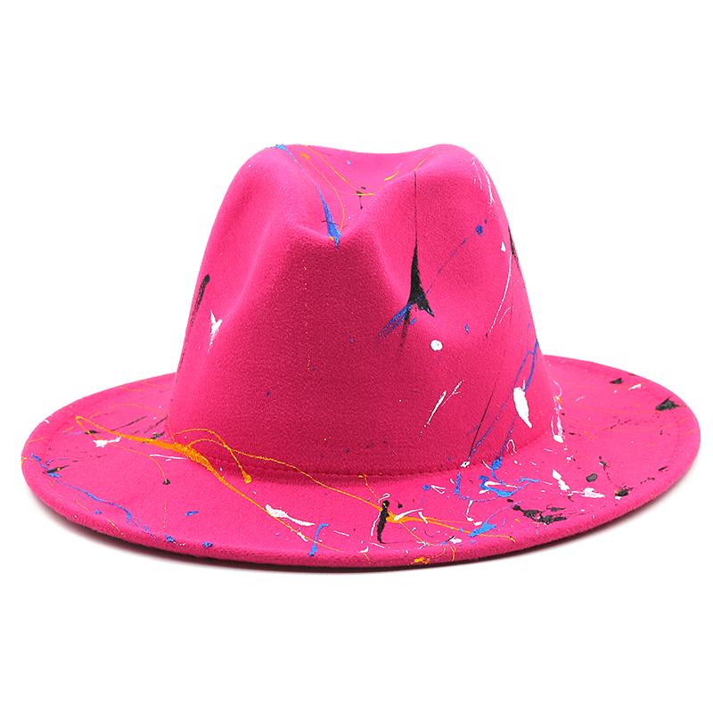 Hat Soft Wool Women Men Graffiti Fedora Hat For Winter Autumn Elegant Lady Gangster Trilby Felt Homburg Church Jazz Hat 55-58CM
