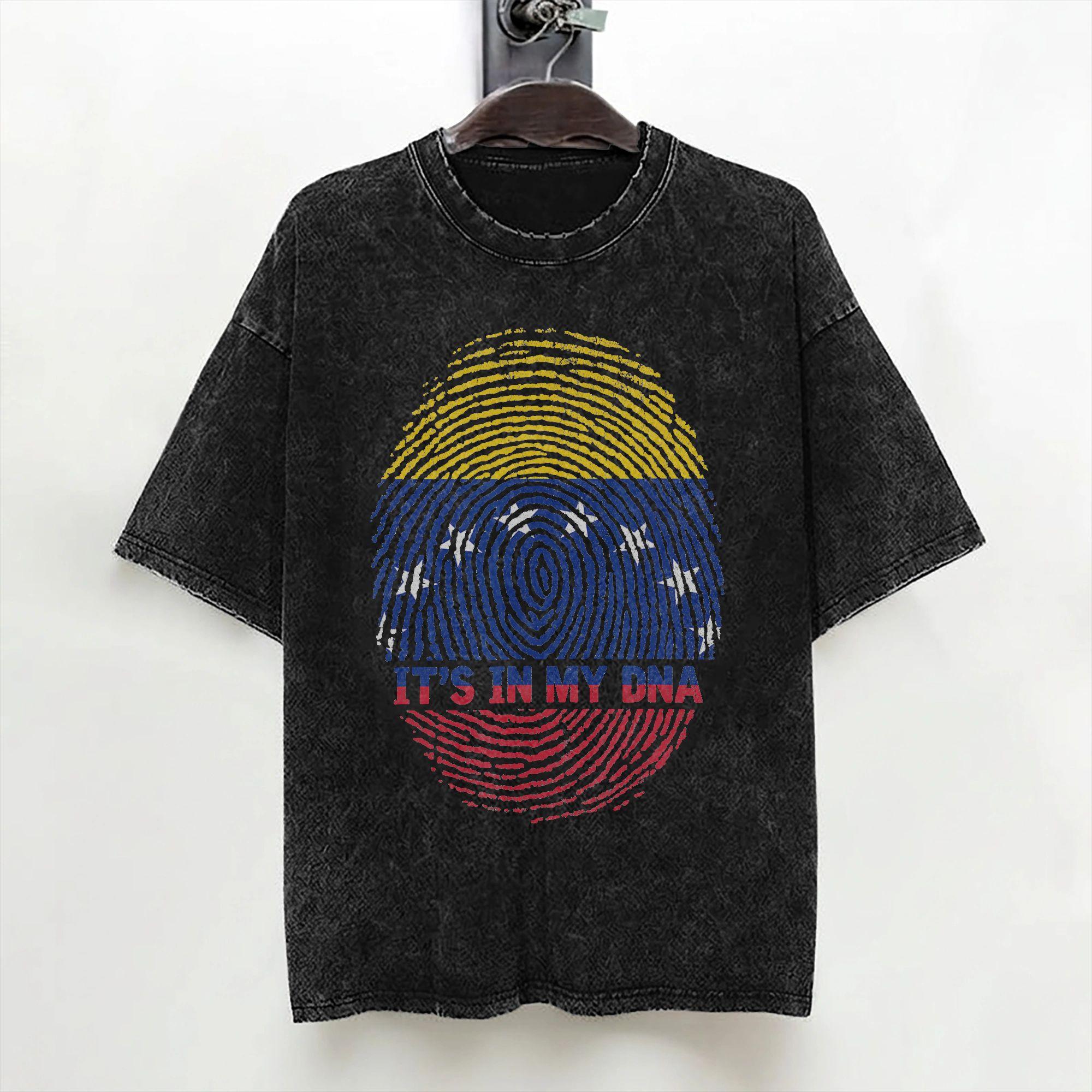 DNA Fingerprint Proud Venezuela Flag Patriotic Venezuela T Shirt Washed Cotton TShirt Novelty Men Women Streetwear Summer Tees S