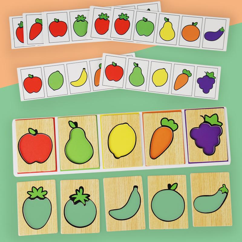 Wooden Montessori Early Education Fruit Vegetable Pairing Puzzle Kids Color Recognition Game Educational Toys For Children