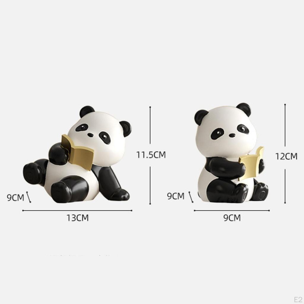 2 Pieces Panda Statues Animal Sculptures Bookends Collectible Resin Cute Book Stoppers Shelf