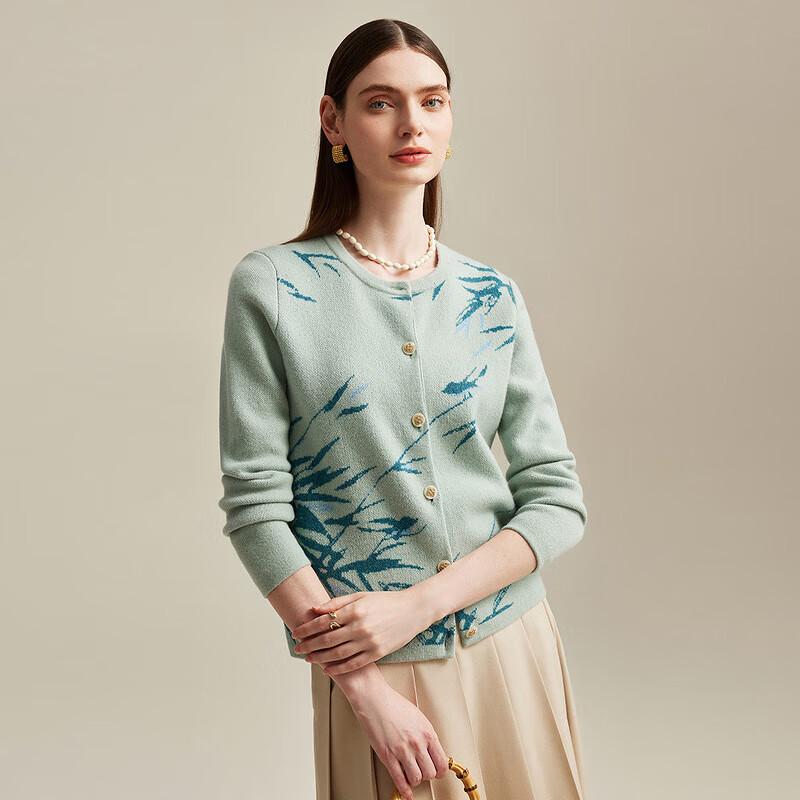 Zhaojun Women's Pure Cashmere Jacquard Knit Cardigan