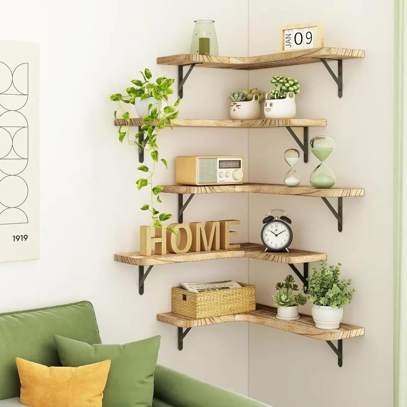 Latest Models Vintage Wooden Floating Shelves Wall-Mounted Rustic Display Storage for Bedroom Living Room Decorative Bookshelves