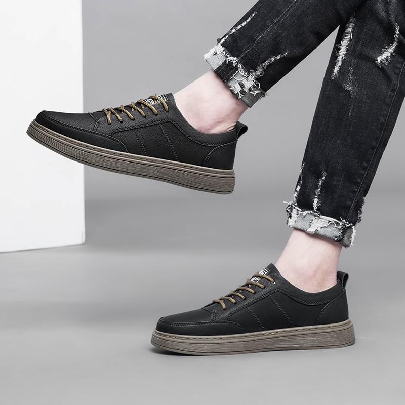 Fashionable New Soft Cowhide Low Cut Men's Board Shoes Spring Men Outdoor Lace Up Comfortable and Breathable Casual Sports Shoes