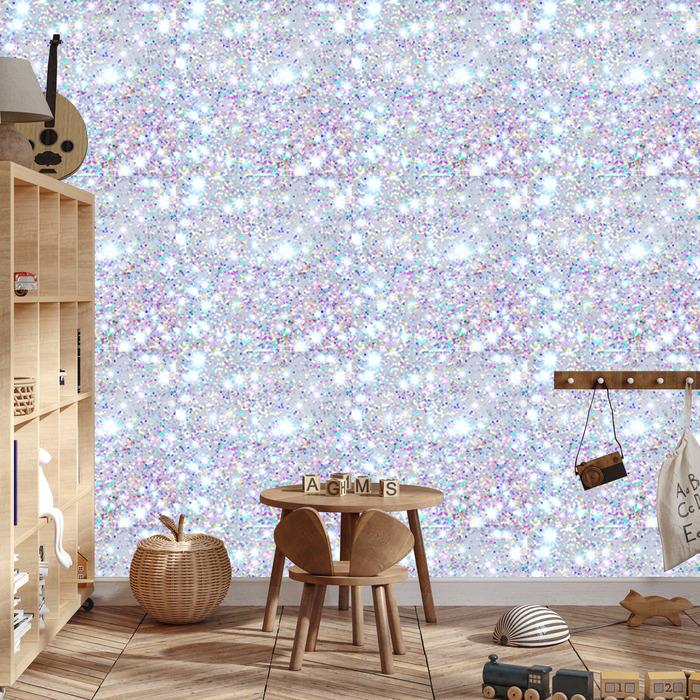 Iridescent glitter wallpaper light gray, blue and azure 50x1000