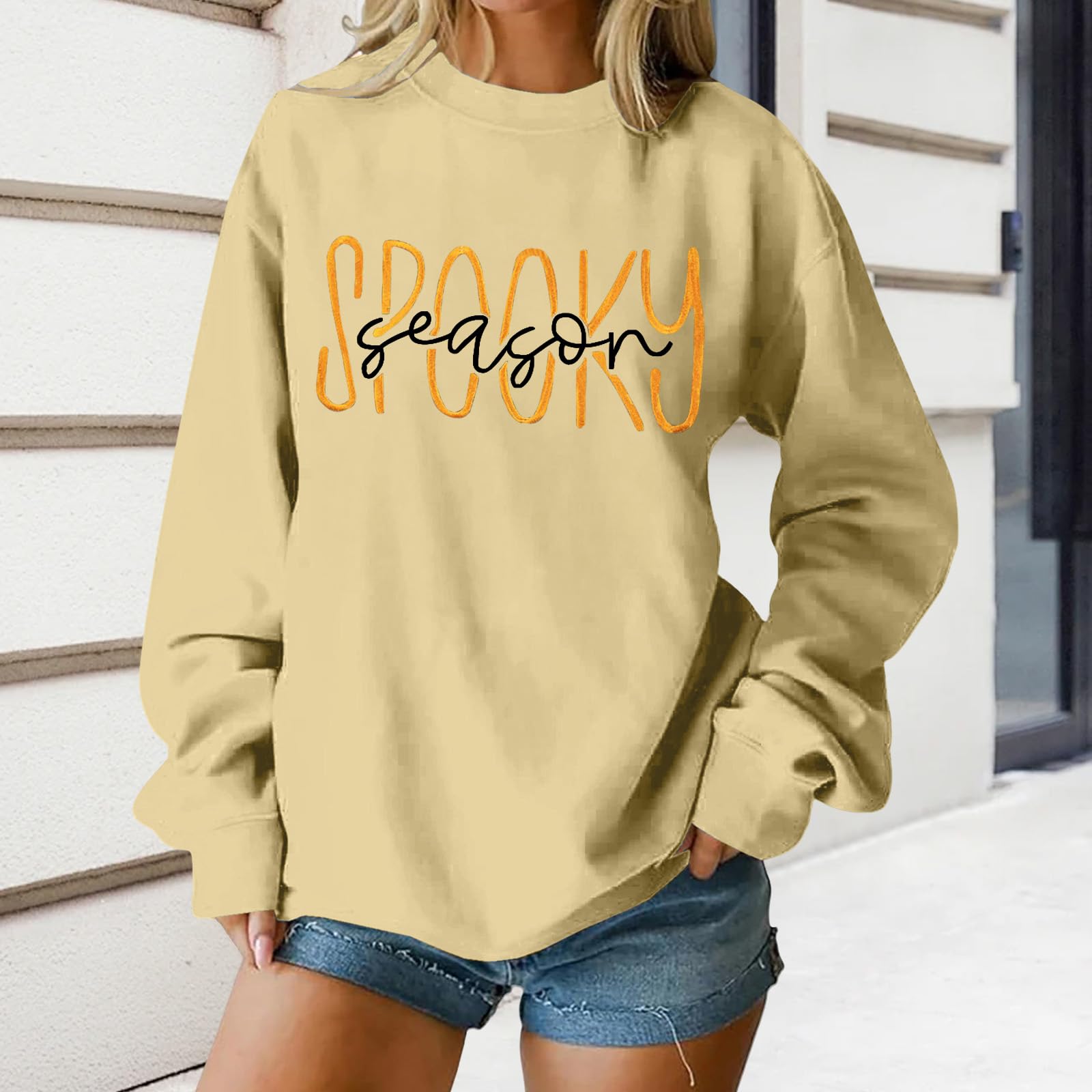 

Женские топы с круглым вырезом и принтом из хлопка, повседневная мода, длинный рукав, пуловер, топ, блузка XL бежевый