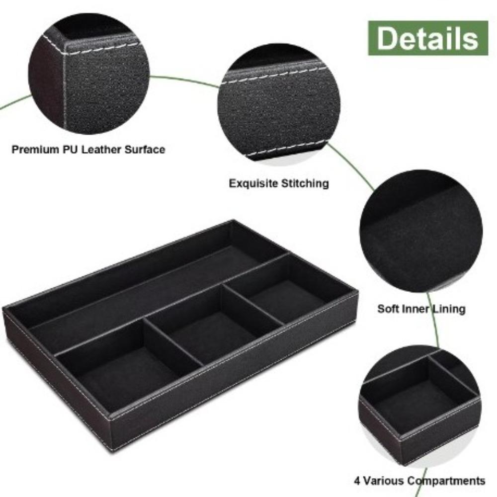 Pu Leather Desk Drawer Organizer Multi-Functional Jewelry Box For Office Supplies