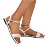 Summer Women's Square Headed Beaded Flat Bottomed Fashionable Straight Strap Buckle Pearl Sandals