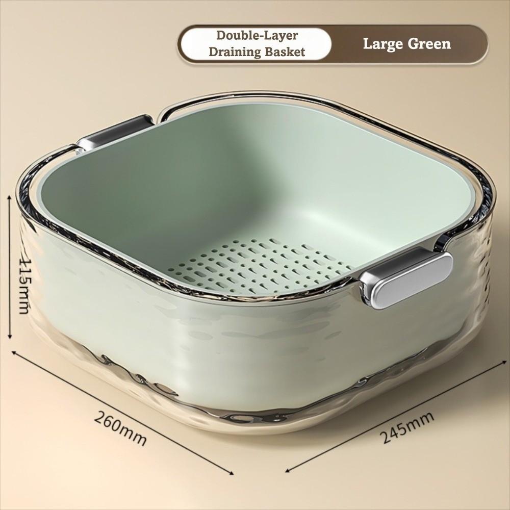 6-Piece Set Multi-purpose Kitchen Basket 3 Size Thickened Plastic Fruit Colander with Handles Double Layer Plastic Colander Set