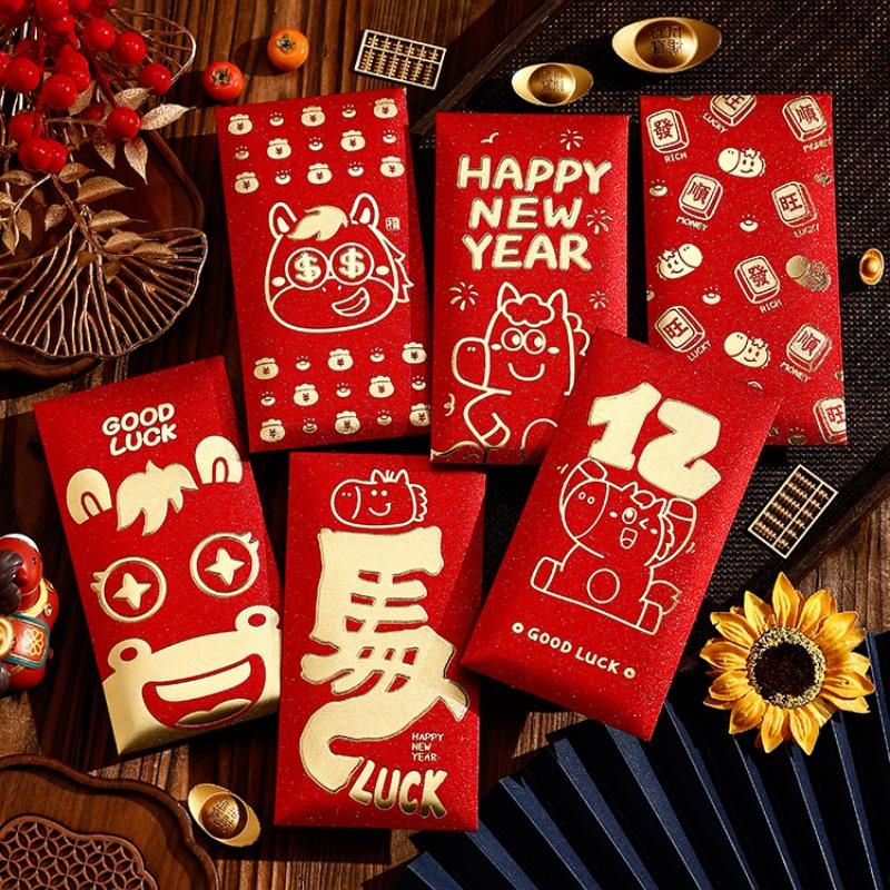 Hot Sale 6Pcs 2026 Horse Year Red Envelope Cartoon Cute Zodiac Pony Lucky Money Packet For New Year Blessing Red Packet