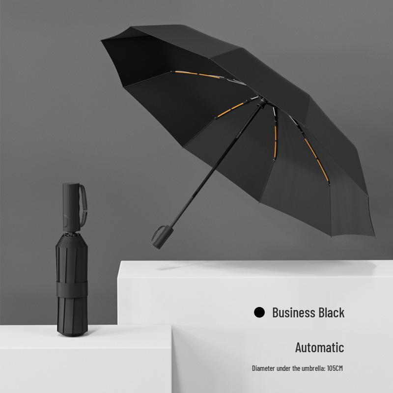 Three-Fold 20-Rib Black Glue Automatic Windproof Sun and Rain Umbrella for Customization