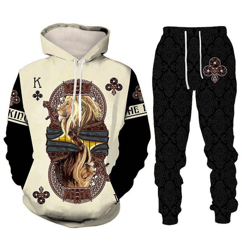 Trend Animal The Lion 3D Print Men's Tracksuit Sets Casual Hoodie And Pants 2pcs Sets Oversized Sweatshirt Fashion Men Clothing