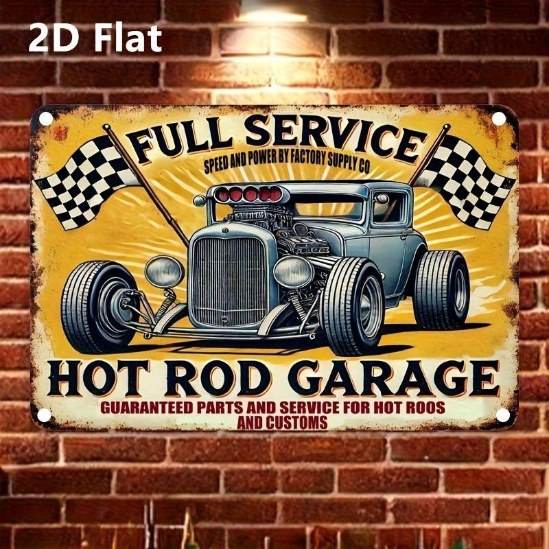 Racing Car Retro Style Metal Decorative Painting for Garage Room Decor