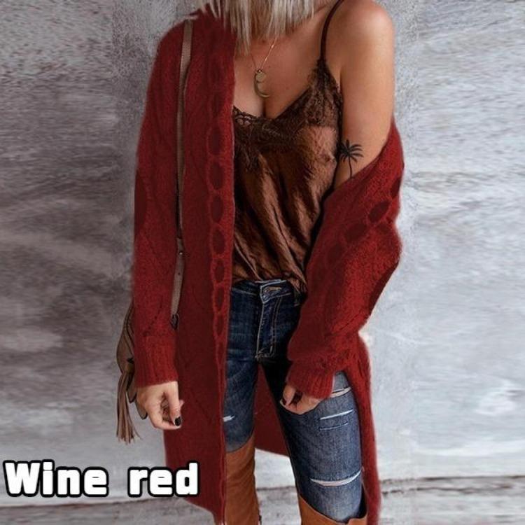 

Vintage Elegant Women Knitted Cardigan Hooded Sweater Coat Long Sleeve Casual Overcoat Autumn Winter Streetwear Plus Size Female Sweaters XXXXXL вина червоного кольору