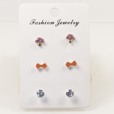 S925 Silver Needle Korean Version Cute Mushroom Bow Female Stud Earrings Set Student Small Peach Sweet Cartoon Stud Earrings
