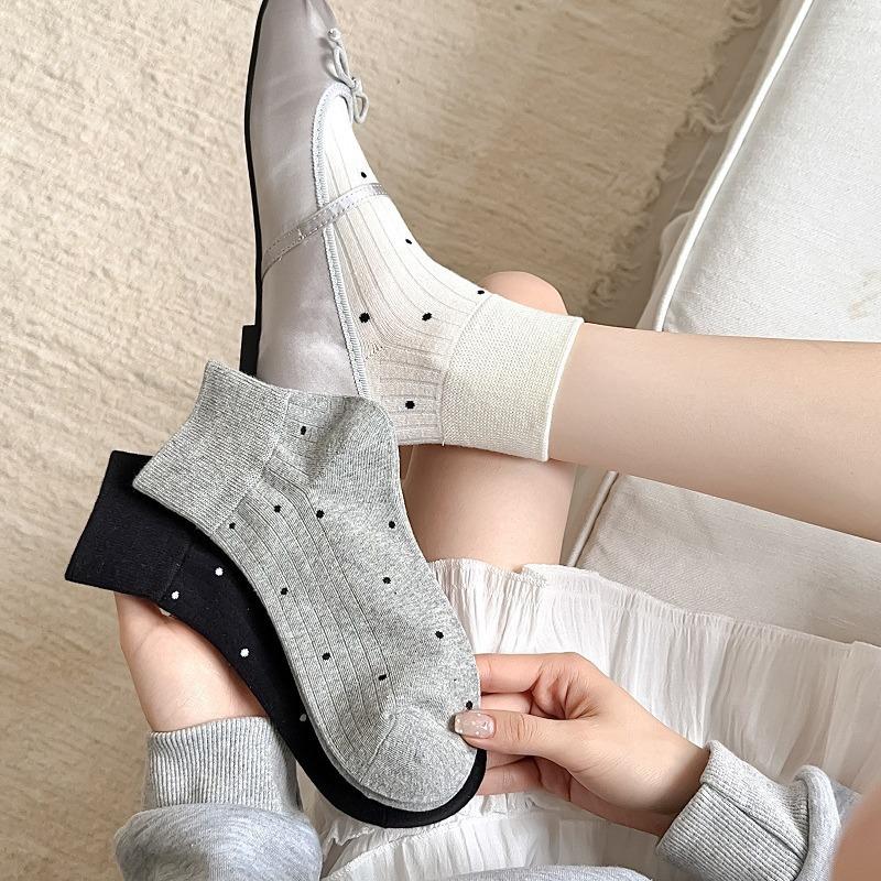 Calzini Estivi da Ragazza Stile Coreano a Pois, Calzini Corti Sottili Versatili per Primavera e Autunno