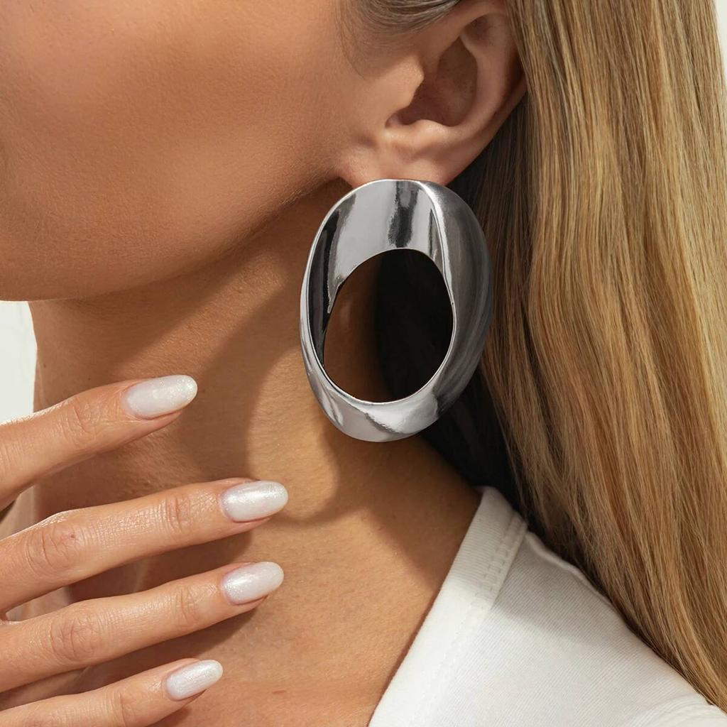 IngeSight.Z Exaggerated Irregular Geometric Hollow-out Drop Earrings Women Punk Personality Pleated Metal Earrings Jewelry Gifts