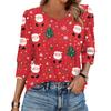 Women's Fashion Casual 3/4 Christmas Print Color Shirt Women's Round Neck Tops