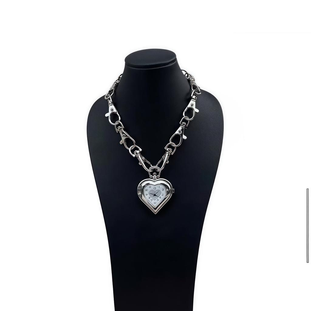 Vintage Heart Pendant Necklace Retro Pocket Watch Charm Neckchain Lobster Clasp Chain Jewelry for Women Men Gift