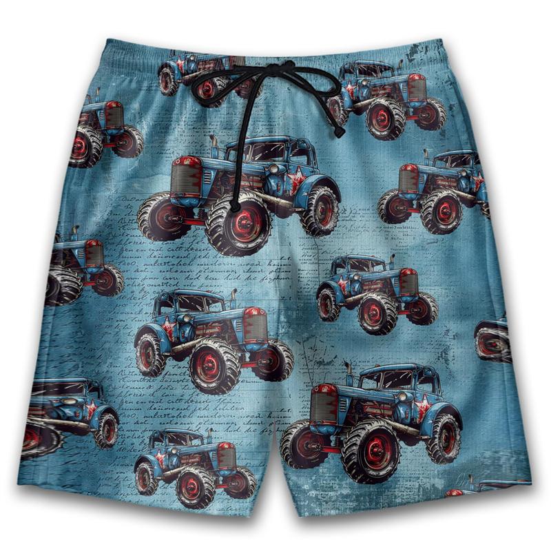 Lustige Traktor 3D-Druck Badeshorts Landwirtschaftlicher Beruf Bermudas Kordelzug Leichte Bermudas Bauer Weizen Kurze Hosen Für Männer Badehosen L