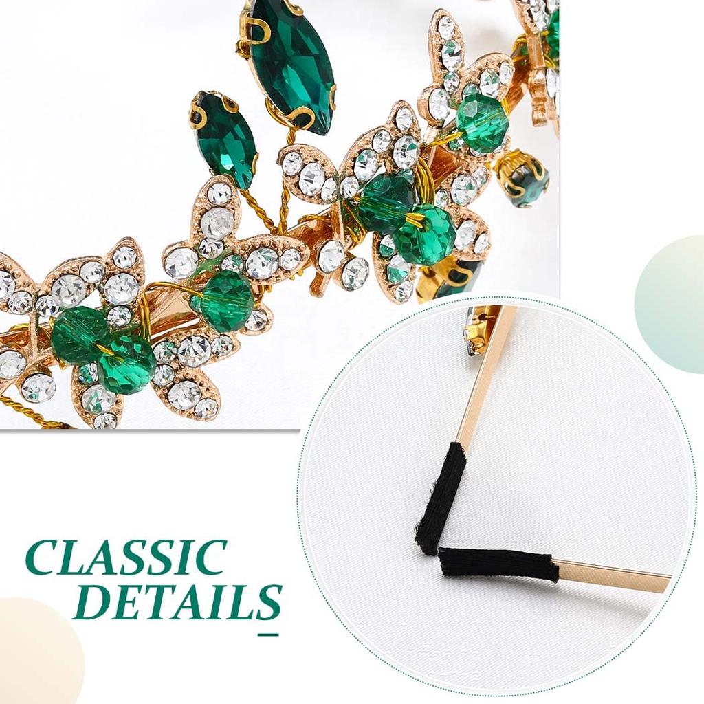 JEAIRTS Green Rhinestone Headband Gold Leaf Wedding Headpiece Bridal Crystal Beaded Hair Pieces Glitter Bride Hair Accessories for Women