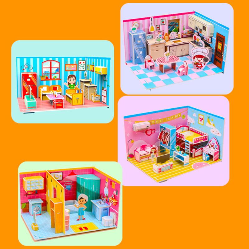 3D Stereo Puzzle Kitchen Bedroom Living Room Bathroom Model Handmade Craft Diy Educational Toys Gift For Children Christmas Gift