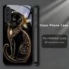 Luxury Jeweled Cat Black Phone Case For Samsung Galaxy Note 10 20 A 06 A07 12 A13 A14 A15 A16 A17 A22 A23 24 25 26 Glass Cover