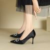 1-Sexy suede bow rhinestone single shoes women's winter new pointed stiletto high heels