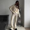 Women Solid Color Long Sleeve Hooded Hoodies Suit Autumn Winter Loose Top Wide Leg Pants