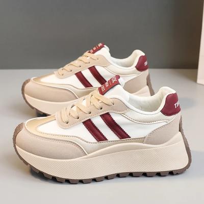 Sneaker Schuhe für Damen 2025 Herbst Neu Vintage Vielseitig Lässig Leicht Dicke Sohle Papaschuhe Plateauschuhe Laufschuhe