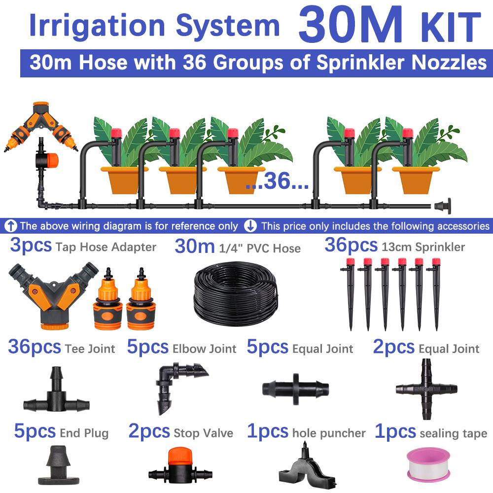 50-5m 1/4" Garden Drip Micro Irrigation 8-hole Adjustable Drippers with Stake 4/7mm Adapter PVC Tubing Automatic Watering System