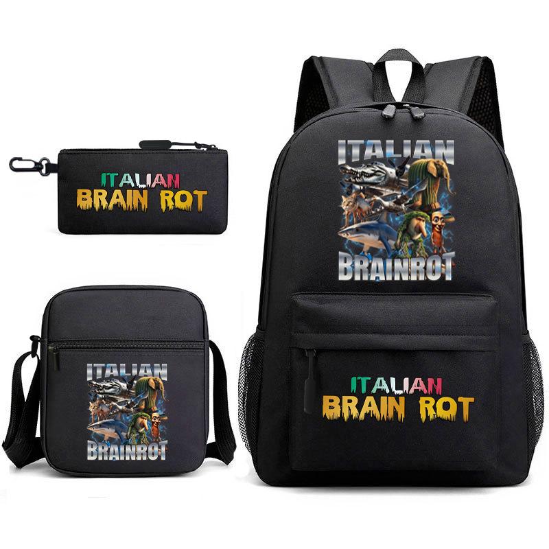 Abstract Foreign Shanhaijing Schoolbag Tongtongsahur Cartoon Primary School Student Backpack Three-piece Set D