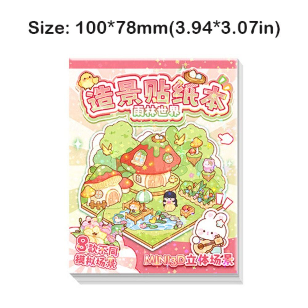 3Pcs Visual Stacking Miniature Landscape Sticker Collection DIY Cabin Scene Sticker Children Gift