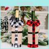 Creative Red And Black Plaid Wine Bottle Cover With Rustic Burlap Bell For Christmas Festivities