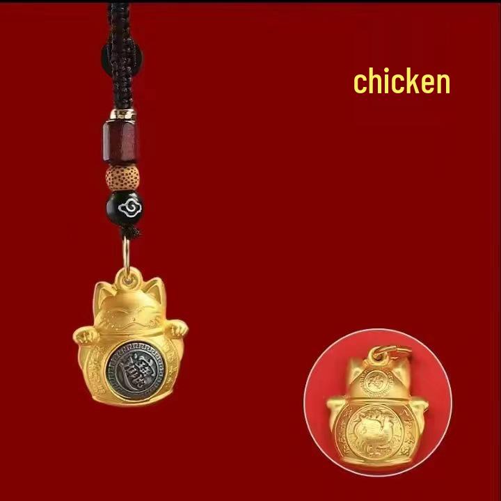 Tang Teng Zodiac Lucky Cat Keychain Pendant - Dragon, Horse, Monkey Spinner Bag Charm