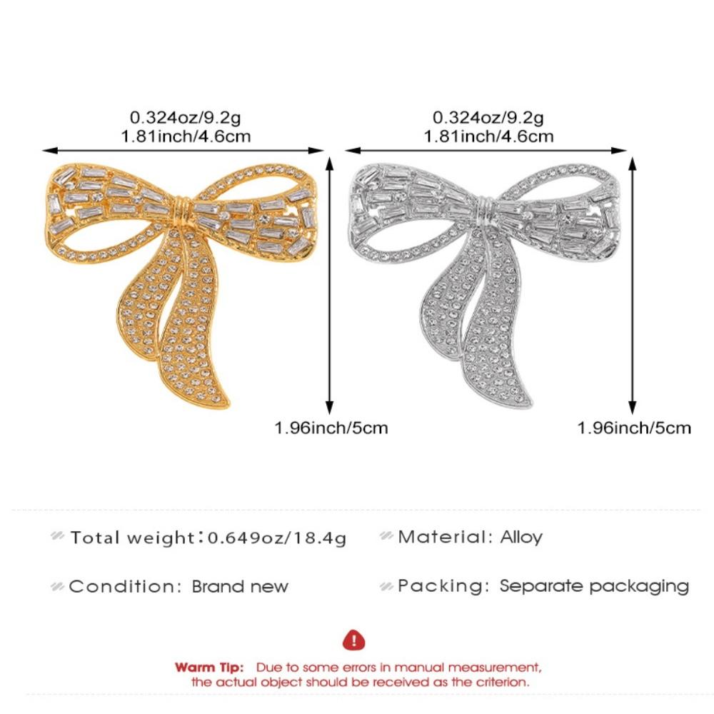 Luxury Exquisite Baguette Zircon Bow Brooches Full Paved Crystal Ribbon Lapel Pin for Women Suit Coat Wedding Party Jewelry Gift